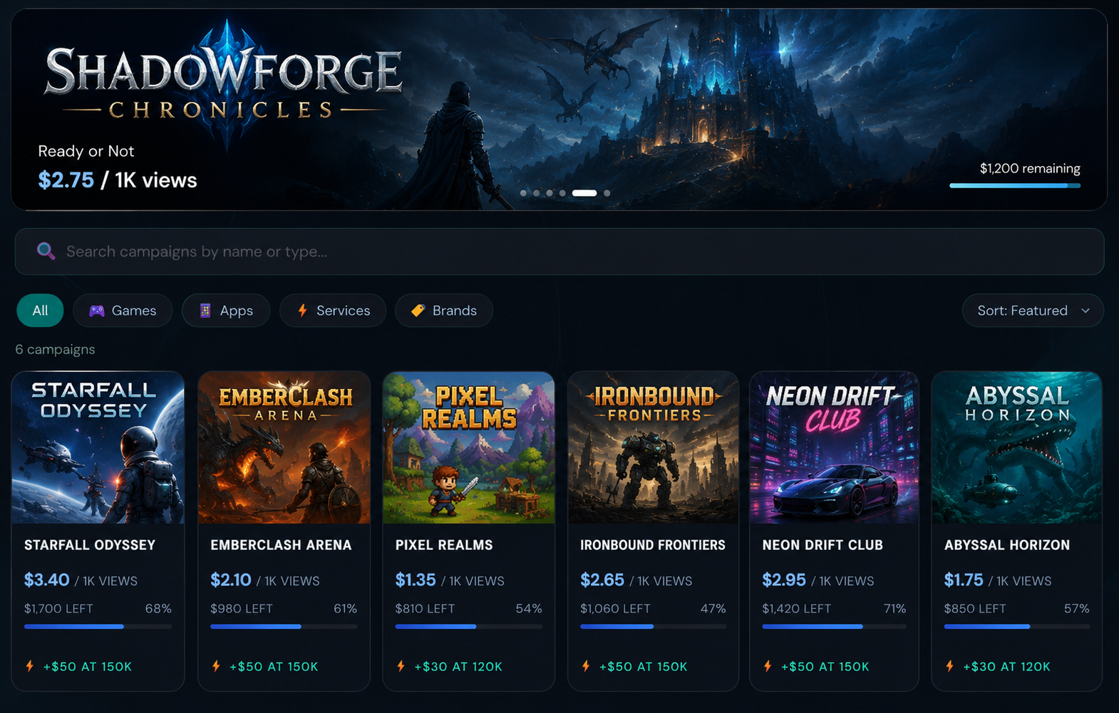 Browsing campaigns to join on ViewPaid